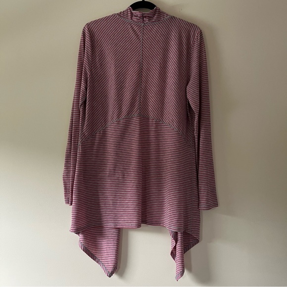 L.L. Bean Red & Gray Striped Open-Front Draped Cardigan - Picture 6 of 9